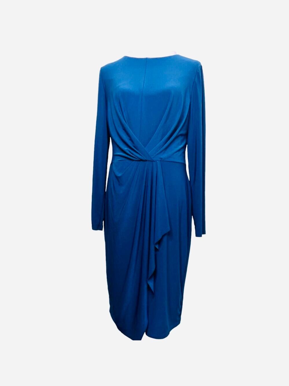 Lauren by Ralph Lauren Women's Blue Ruched Jersey Dress Size 14